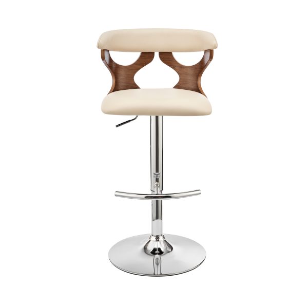 25" Cream And Silver Faux Leather And Iron Swivel Adjustable Height Bar Chair - Image 3
