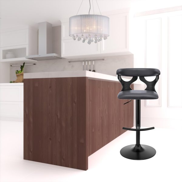 25" Gray And Black Faux Leather And Iron Swivel Adjustable Height Bar Chair - Image 2