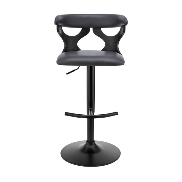 25" Gray And Black Faux Leather And Iron Swivel Adjustable Height Bar Chair - Image 3