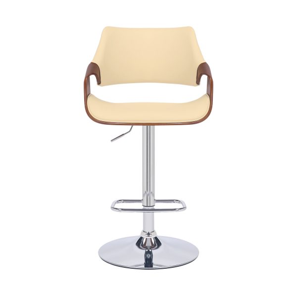 25" Cream And Silver Iron Swivel Adjustable Height Bar Chair - Image 2