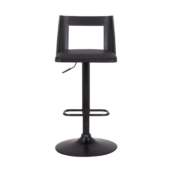 24" Black Faux Leather And Iron Swivel Adjustable Height Bar Chair - Image 3