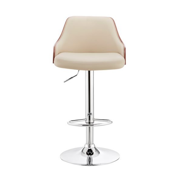 24" Cream And Silver Iron Swivel Adjustable Height Bar Chair - Image 2