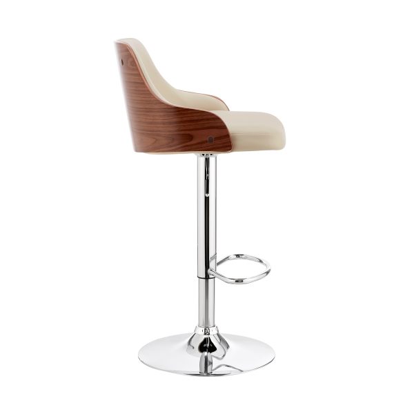 24" Cream And Silver Iron Swivel Adjustable Height Bar Chair - Image 3