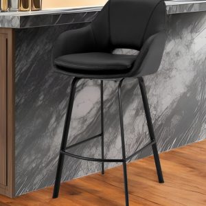 26" Black Fabric and Iron Low Back Counter Height Swivel Bar Chair