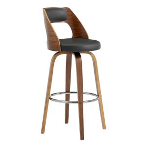 26" Gray And Brown Swivel Counter Height Bar Chair