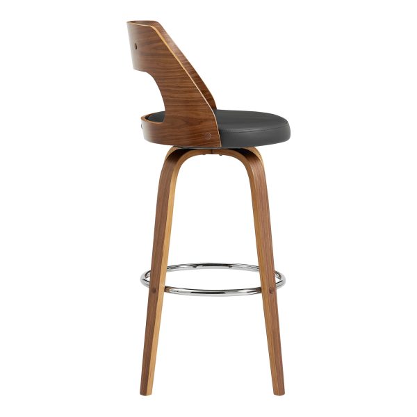 26" Gray And Brown Swivel Counter Height Bar Chair - Image 3