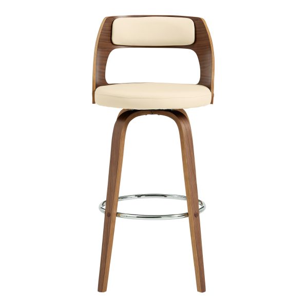 26" Cream And Brown Swivel Counter Height Bar Chair - Image 2