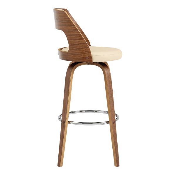 26" Cream And Brown Swivel Counter Height Bar Chair - Image 3