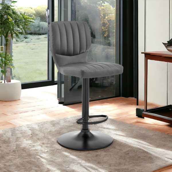 25" Gray And Black Iron Swivel Adjustable Height Bar Chair - Image 2