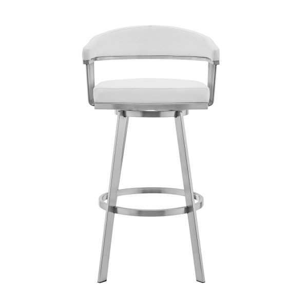 25" White And Silver Iron Swivel Low Back Counter Height Bar Chair - Image 2