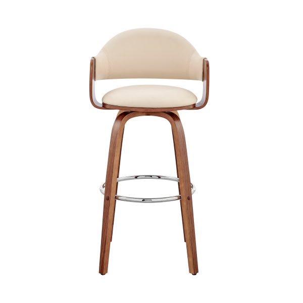 26" Cream And Brown Swivel Low Back Counter Height Bar Chair - Image 2