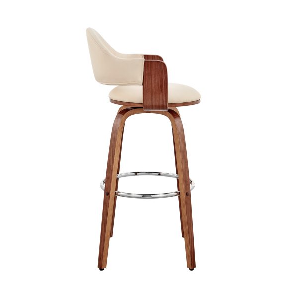 26" Cream And Brown Swivel Low Back Counter Height Bar Chair - Image 3
