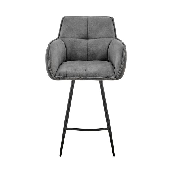 30" Charcoal And Black Iron Bar Height Bar Chair - Image 3
