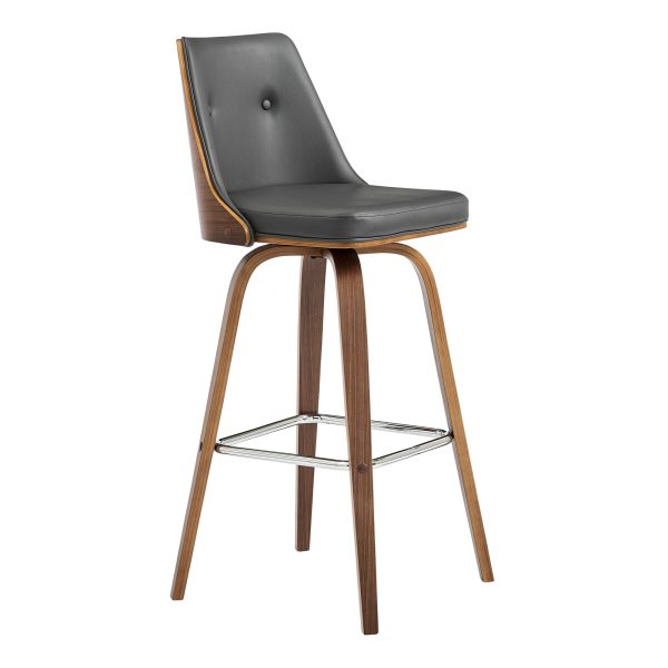26" Gray and Brown Faux Leather Counter Height Swivel Bar Chair - Image 3