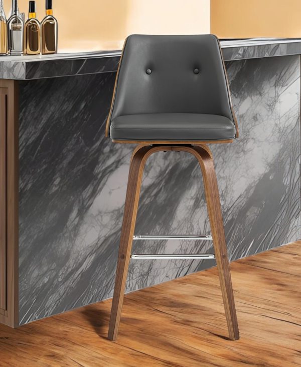26" Gray and Brown Faux Leather Counter Height Swivel Bar Chair - Image 2