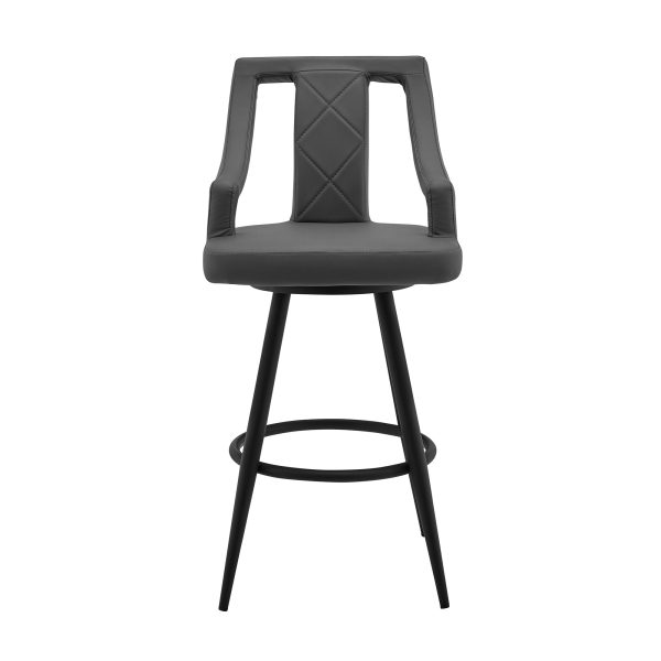 25" Gray And Black Faux Leather And Iron Swivel Counter Height Bar Chair - Image 3