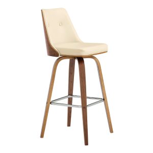 26" Cream And Brown Faux Leather Swivel Counter Height Bar Chair