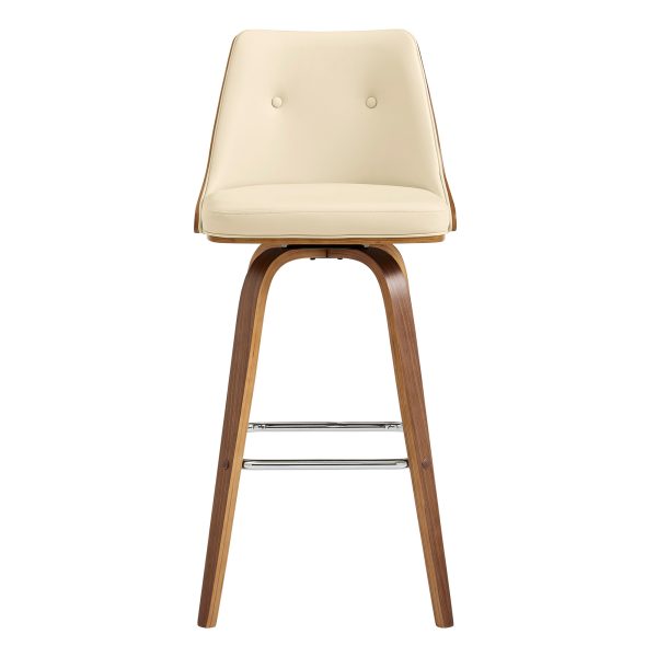26" Cream And Brown Faux Leather Swivel Counter Height Bar Chair - Image 3