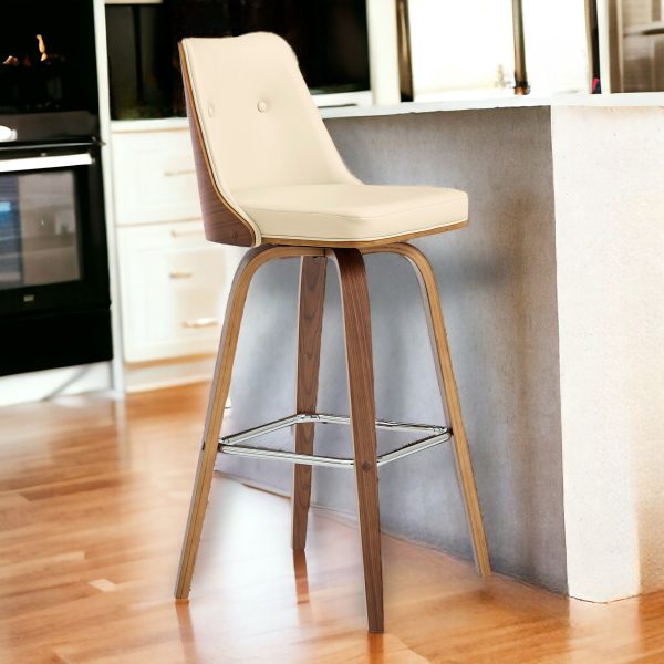 26" Cream And Brown Faux Leather Swivel Counter Height Bar Chair - Image 2