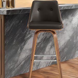 26" Brown Faux Leather Counter Height Swivel Bar Chair