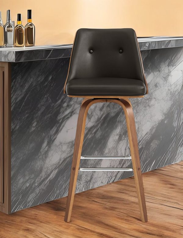 26" Brown Faux Leather Counter Height Swivel Bar Chair