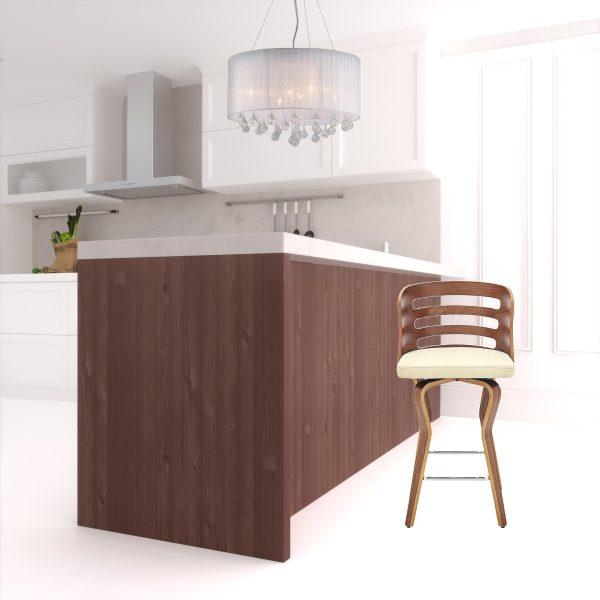 25" Cream And Brown Faux Leather Swivel Low Back Counter Height Bar Chair - Image 2
