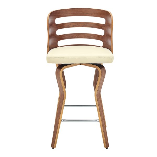 25" Cream And Brown Faux Leather Swivel Low Back Counter Height Bar Chair - Image 3