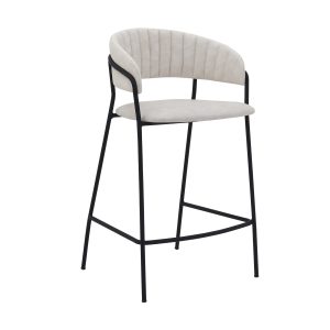 26" Cream And Black Faux Leather And Iron Low Back Counter Height Bar Chair