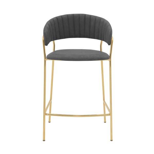 26" Gray And Gold Faux Leather And Iron Low Back Counter Height Bar Chair - Image 3