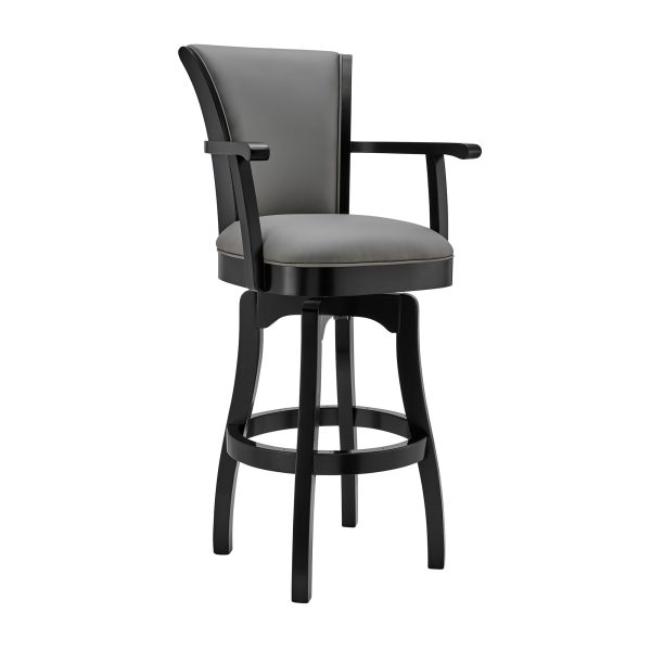 26" Gray and Black Faux Leather and Iron Counter Height Swivel Bar Chair - Image 3