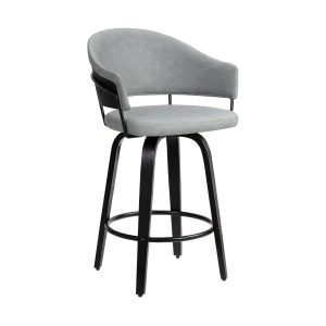 26" Gray And Black Iron Swivel Low Back Counter Height Bar Chair
