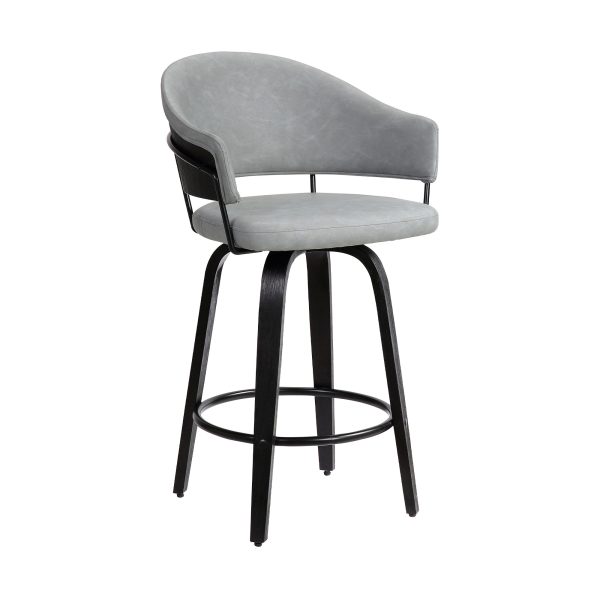 26" Gray And Black Iron Swivel Low Back Counter Height Bar Chair
