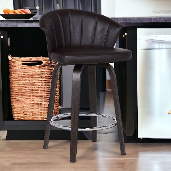 26" Dark Brown Iron Swivel Low Back Counter Height Bar Chair - Image 3