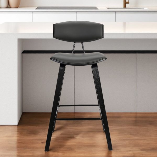 26" Gray and Black Faux Leather and Iron Low Back Counter Height Bar Chair - Image 2