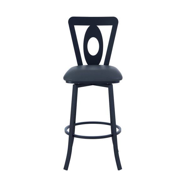 26" Gray And Black Faux Leather And Iron Swivel Counter Height Bar Chair - Image 3