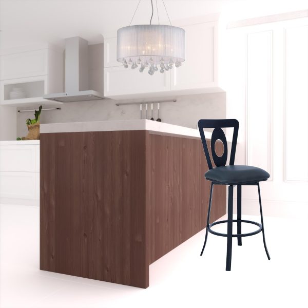 26" Gray And Black Faux Leather And Iron Swivel Counter Height Bar Chair - Image 2