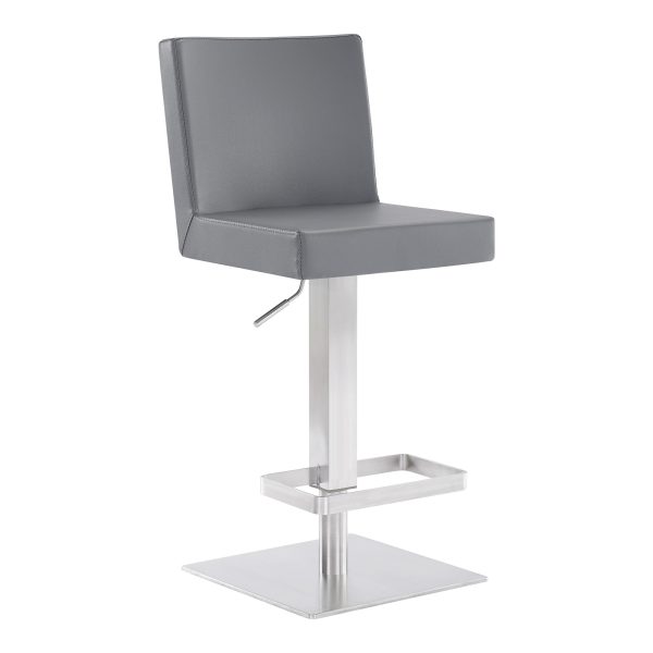 24" Gray and Silver Faux Leather and Iron Adjustable Height Swivel Bar Chair - Image 2