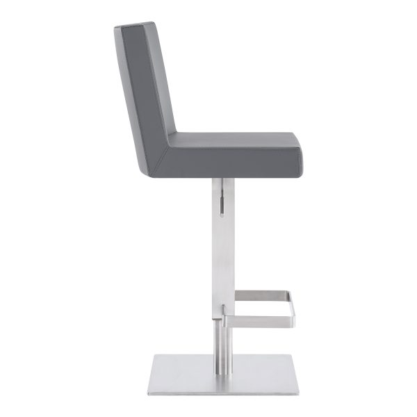 24" Gray and Silver Faux Leather and Iron Adjustable Height Swivel Bar Chair - Image 3