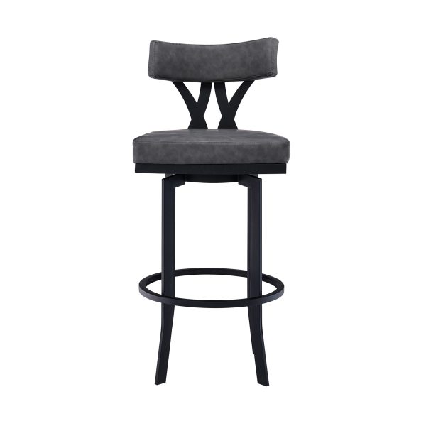 26" Gray And Black Faux Leather And Iron Low Back Counter Height Bar Chair - Image 3