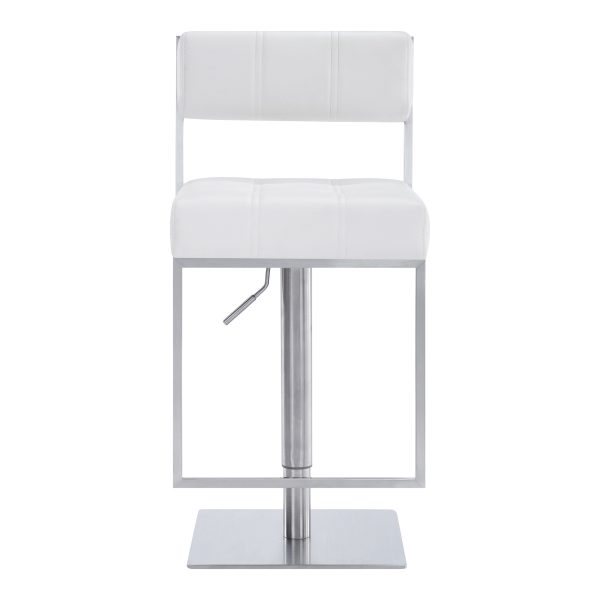 25" White And Silver Faux Leather And Iron Swivel Low Back Adjustable Height Bar Chair - Image 3