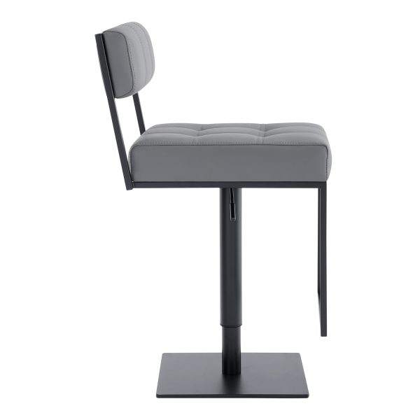 25" Gray And Black Faux Leather And Iron Swivel Low Back Adjustable Height Bar Chair - Image 3