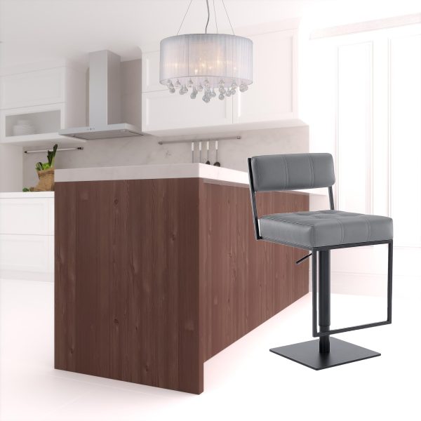 25" Gray And Black Faux Leather And Iron Swivel Low Back Adjustable Height Bar Chair - Image 2