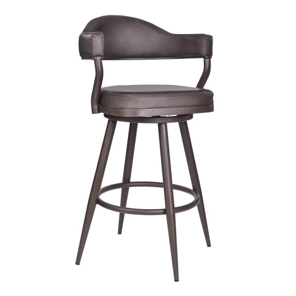 26" Brown Faux Leather and Iron Counter Height Swivel Bar Chair - Image 3
