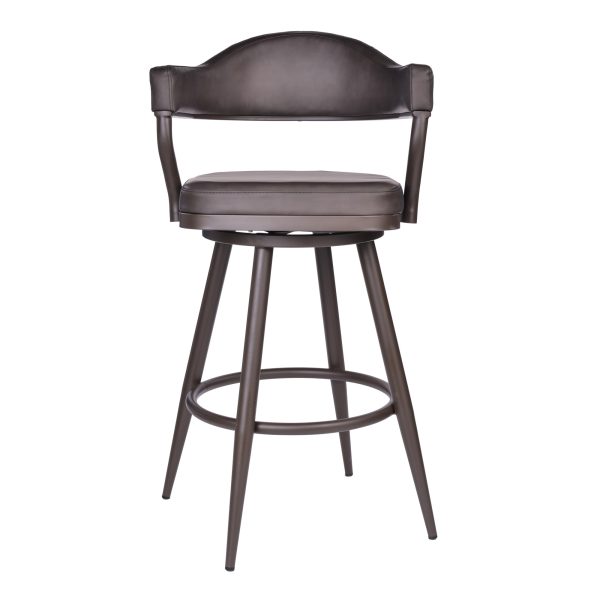 26" Brown Faux Leather and Iron Counter Height Swivel Bar Chair - Image 2