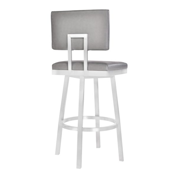 30" Gray And Silver Iron Swivel Bar Height Bar Chair - Image 3