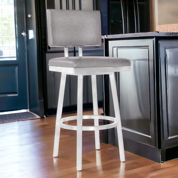 30" Gray And Silver Iron Swivel Bar Height Bar Chair - Image 2
