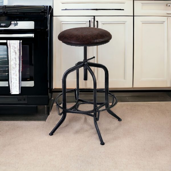 24" Brown And Gray Iron Backless Adjustable Height Bar Chair - Image 2