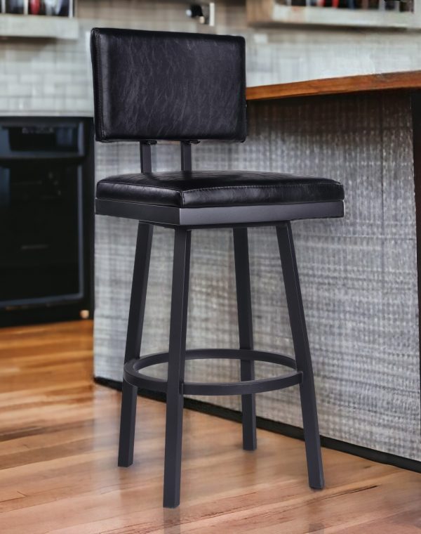 30" Black Iron Swivel Bar Height Bar Chair - Image 2