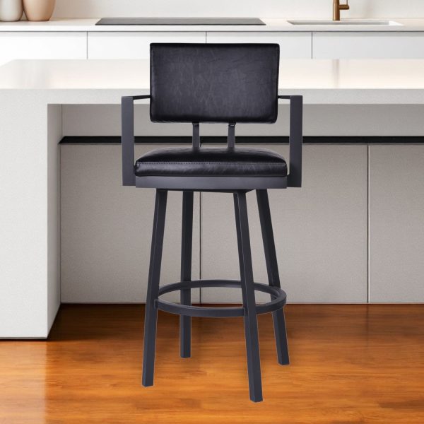26" Black Faux Leather and Iron Counter Height Swivel Bar Chair - Image 2