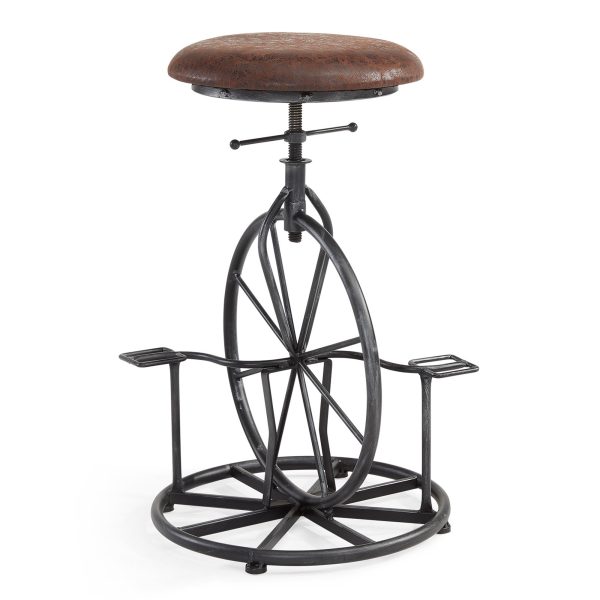 26" Brown and Gray Upholstered Iron Swivel Backless Adjustable Height Bar Chair - Image 2
